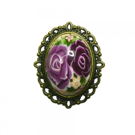 Broche rétro ovale roses violet, fait main, Joanna Calla