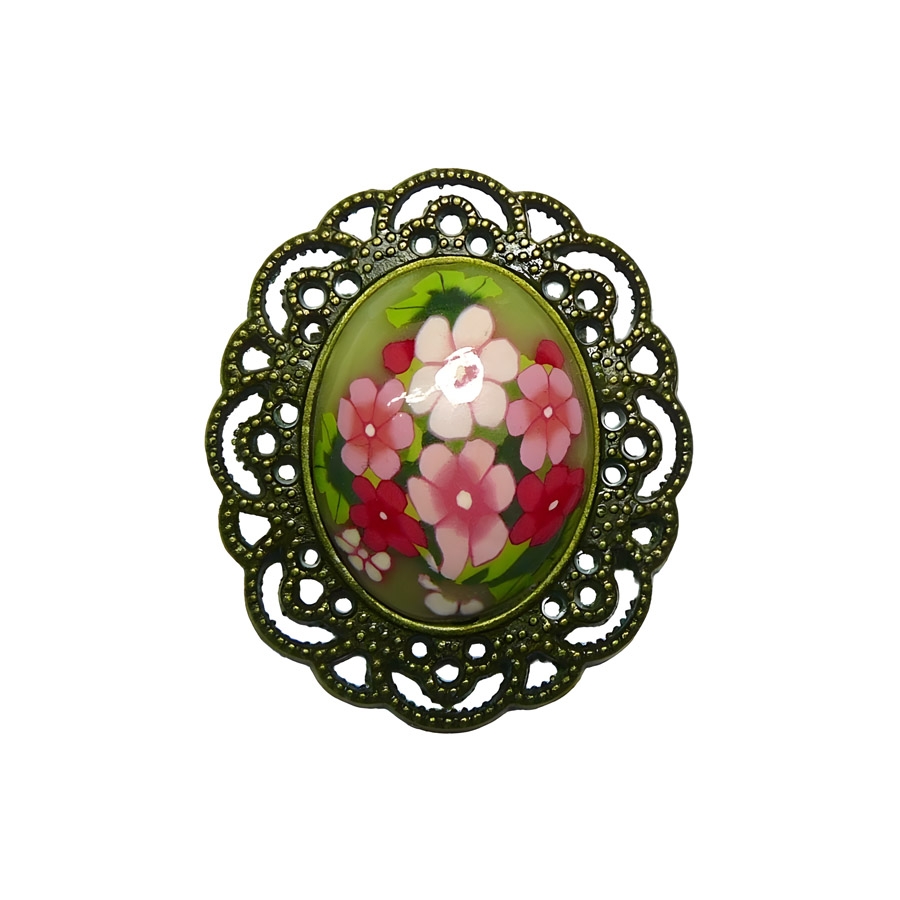 Broche rétro ovale fleurs roses, fait main, Joanna Calla