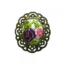 Broche rétro ovale deux roses, fait main, Joanna Calla