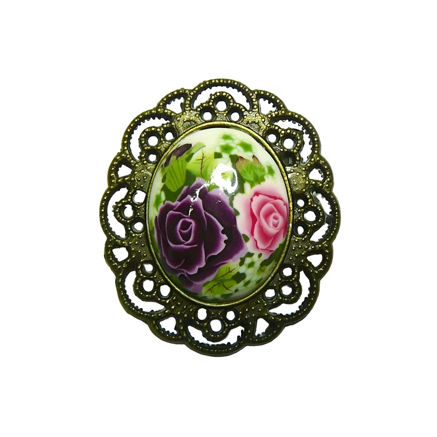 Broche rétro ovale deux roses, fait main, Joanna Calla
