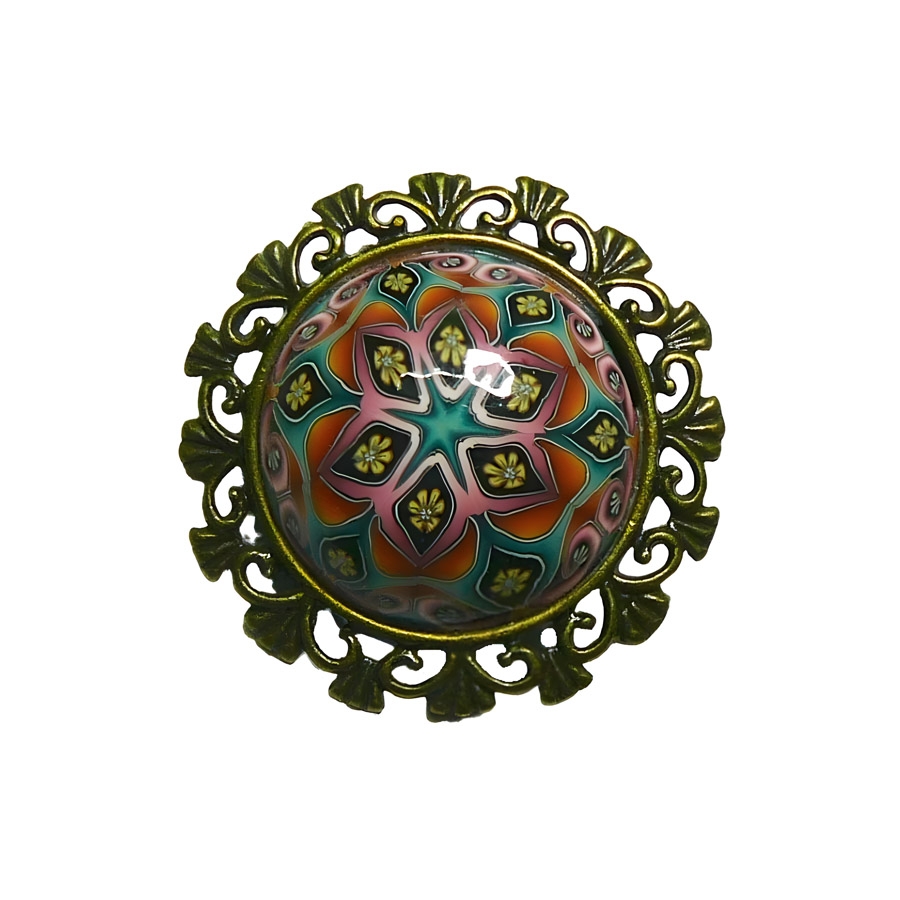 Broche rétro mandala marron rose, fait main, Joanna Calla