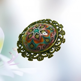 Broche rétro mandala marron rose