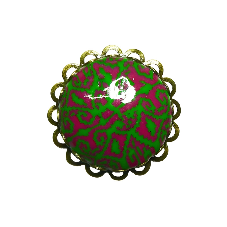 Broche ronde rétro rose vert, fait main, Joanna Calla