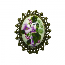 Broche ovale pensées mauves, fait main, Joanna Calla