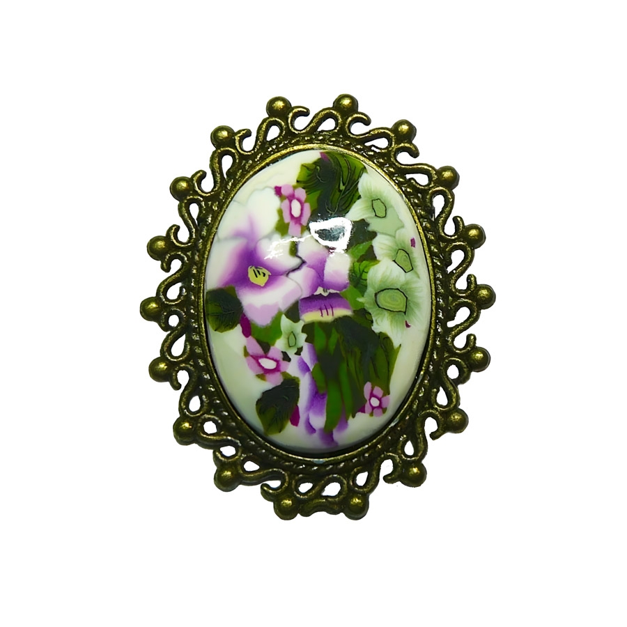Broche ovale pensées mauves, fait main, Joanna Calla