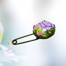 Broche épingle rétro rose mauve
