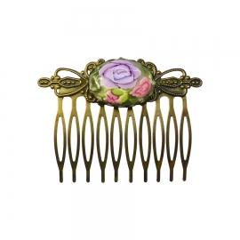 Retro hair comb, purple rose, handmade, Joanna Calla