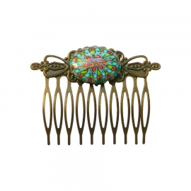 Retro hair comb, blue mandala, handmade, Joanna Calla