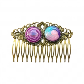 Peigne rétro double cabochon rose fuchsia, fait main, Joanna Calla