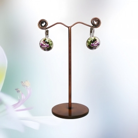 Small leverback earrings purple pansy