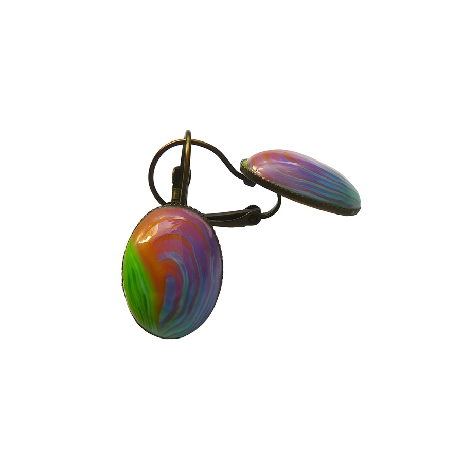 Leverback earrings green orange spiral, handmade, Joanna Calla