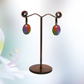 Leverback earrings green orange spiral