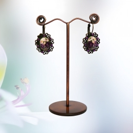 Retro oval leverback earrings purple roses