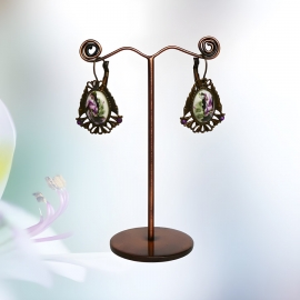 Retro oval leverback earrings purple pansy