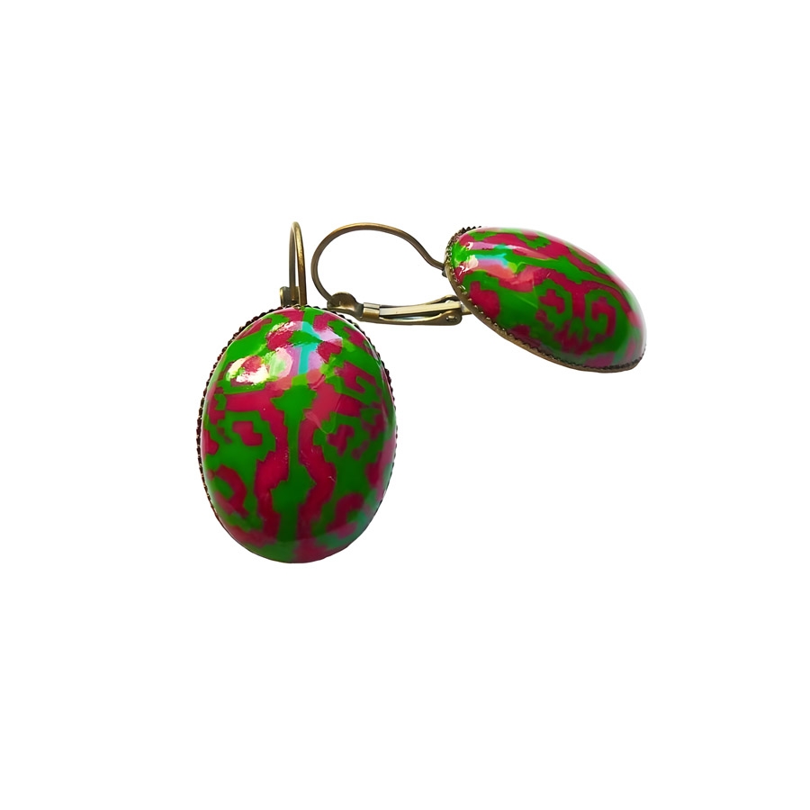 Boucles d'oreilles dormeuses ovales vert rose, fait main, Joanna Calla