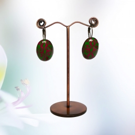 Leverback earrings oval pink green