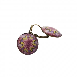Leverback earrings yellow purple mandala, handmade, Joanna Calla