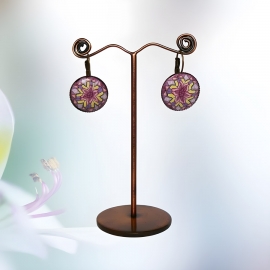 Leverback earrings yellow purple mandala