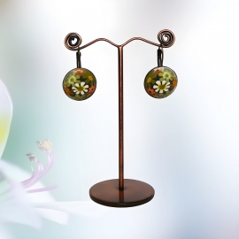 Leverback earrings brown green flowers
