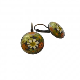 Boucles d'oreilles dormeuses fleurs marron vert, fait main, Joanna Calla