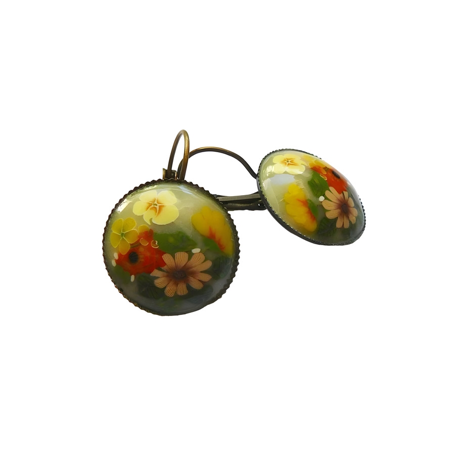 Leverback earrings yellow flowers, handmade, Joanna Calla