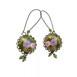 Pendant earrings, purple rose, handmade, Joanna Calla