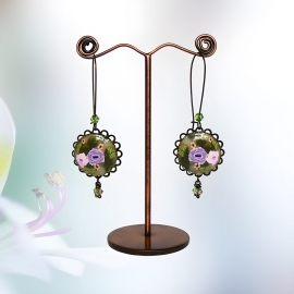 Pendant earrings purple rose