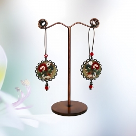 Pendant earrings red white flowers