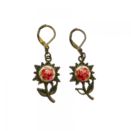 Boucles d'oreilles pendantes, rose rouge, fait main, Joanna Calla