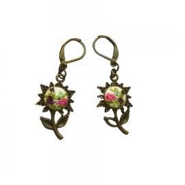 Pendant earrings, two roses, handmade, Joanna Calla