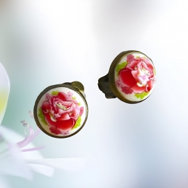 Clip earrings red rose