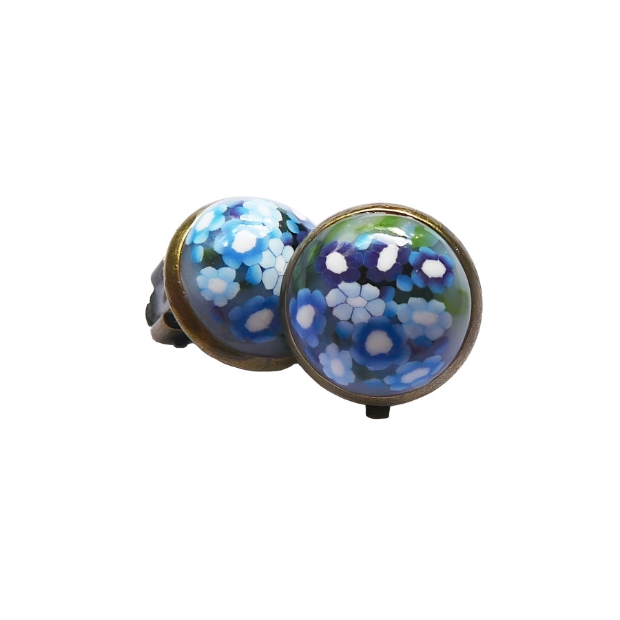 Clip earrings, chips, blue flowers, handmade, Joanna Calla