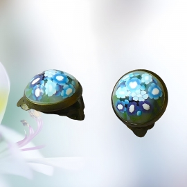 Clip earrings, chips, blue flowers, handmade, Joanna Calla