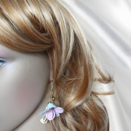 Bohemian golden pendant earrings pink blue Fuchsia