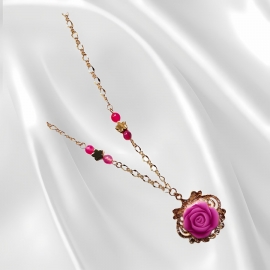 Collier pendentif floral, bohème, en laiton or 24K, bijoux fleurs rose rose, bijoux floraux, nature, fait main, Joanna Calla