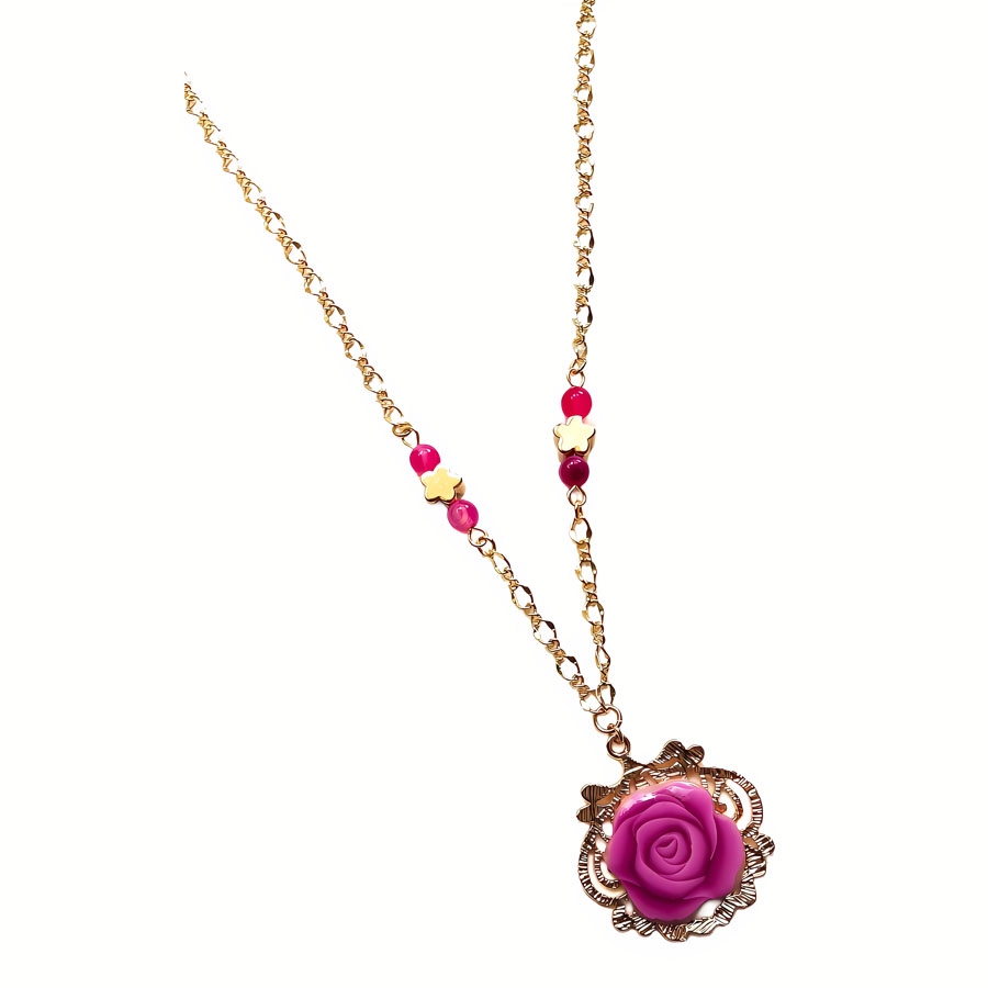 Collier pendentif floral, bohème, en laiton or 24K, bijoux fleurs rose rose, bijoux floraux, nature, fait main, Joanna Calla