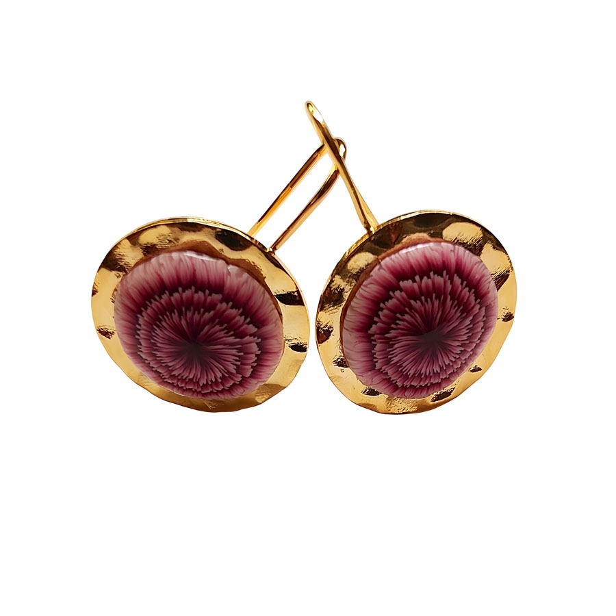 Boucles d'oreilles florales, bohème en laiton or 24k, pendantes, bijoux fleurs dahlia rouge, nature, fait main, Joanna Calla