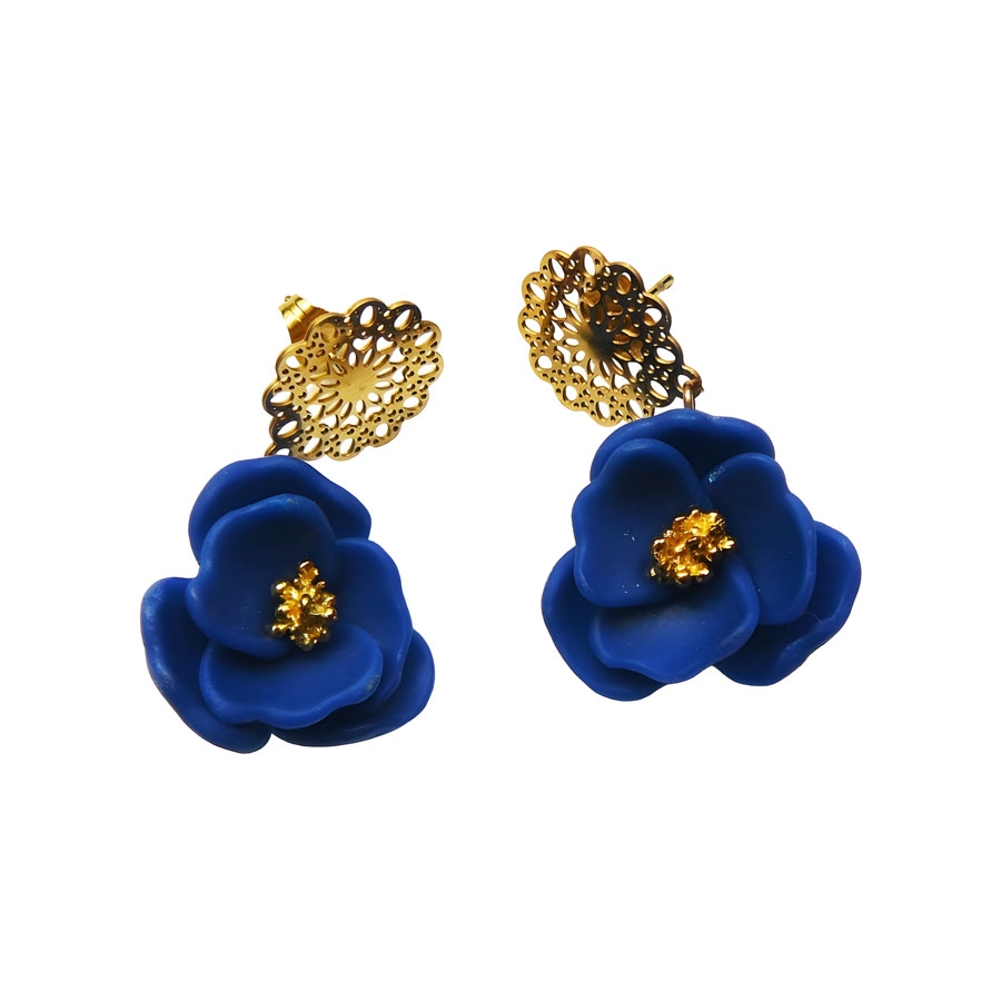 Boucles d'oreilles florales pendantes, fleurs bleues, bijoux fleuris, artisanat d'art, fait main, Joanna Calla