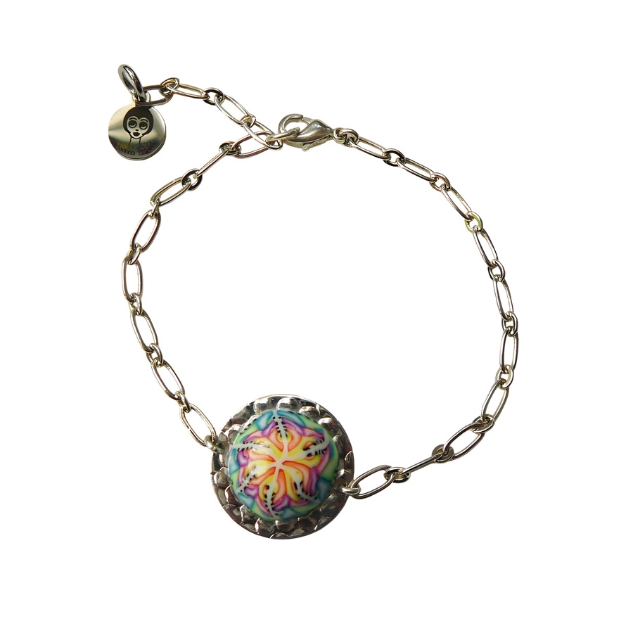 Fine bohemian bracelet, silver plated 925, pink mandala in polymer clay, handmade, Joanna Calla