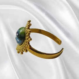 Bohemian ring, in gold-plated stainless steel, blue flowers, floral jewelry, handmade, unique piece, Joanna Calla