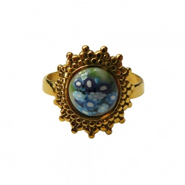 Bohemian ring, in gold-plated stainless steel, blue flowers, floral jewelry, handmade, unique piece, Joanna Calla