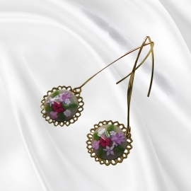 Boucles d'oreilles florales, en laiton doré, bijoux fleurs roses, bijoux floraux, nature, fait main, Joanna Calla