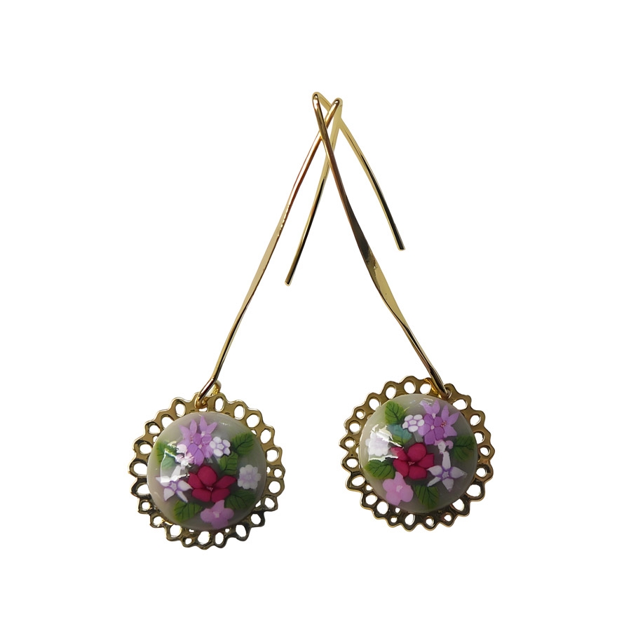 Boucles d'oreilles florales, en laiton doré, bijoux fleurs roses, bijoux floraux, nature, fait main, Joanna Calla