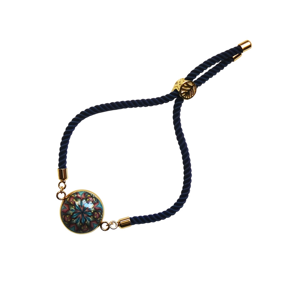 Bracelet graphique mandala bleu rose, sur cordon réglable bleu, bijoux floraux, nature, fait main, Joanna Calla