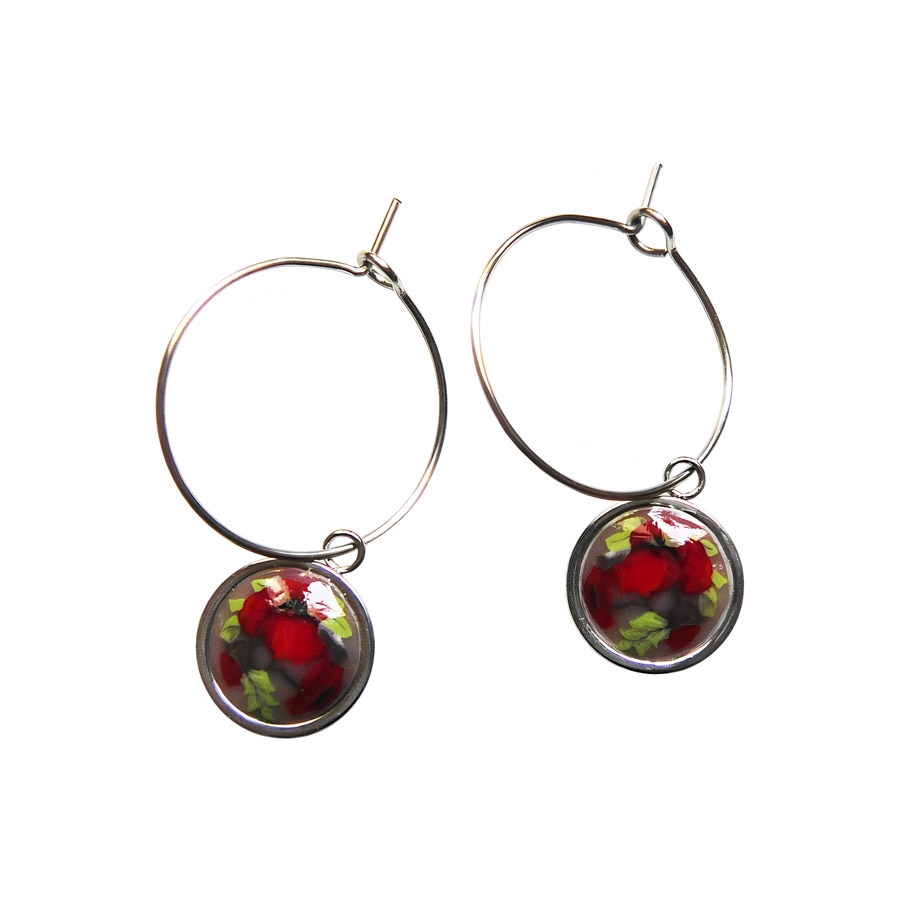Boucles d'oreilles florales, créoles pendantes, bijoux fleurs, coquelicots rouges, bijoux floraux, fait main, Joanna Calla
