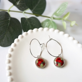 Boucles d'oreilles florales, créoles pendantes, bijoux fleurs, coquelicots rouges, bijoux floraux, fait main, Joanna Calla