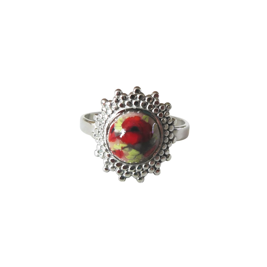 Bague florale, en acier inoxydable, bijoux fleurs, coquelicots rouges, bijoux floraux, fait main, artisanat d'art, Joanna Calla