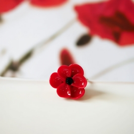 Bague florale, en acier inoxydable, bijoux fleurs, coquelicot rouge, bijoux floraux, fait main, artisanat d'art, Joanna Calla