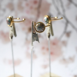 Bohemian floral ring, in golden stainless steel, blue pink mandala, handmade, unique piece, Joanna Calla