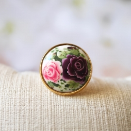 Bague florale en acier inoxydable or, deux roses, bijoux floraux, réglable, pour femmes, fait main, Joanna Calla
